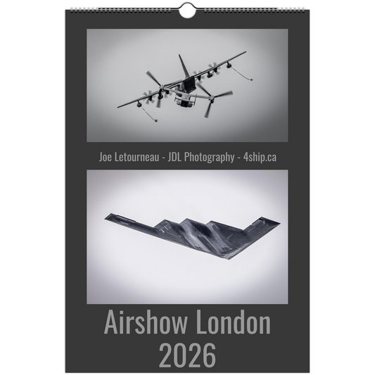 Calendar with airplane images and 'Airshow London 2026' text on a white background